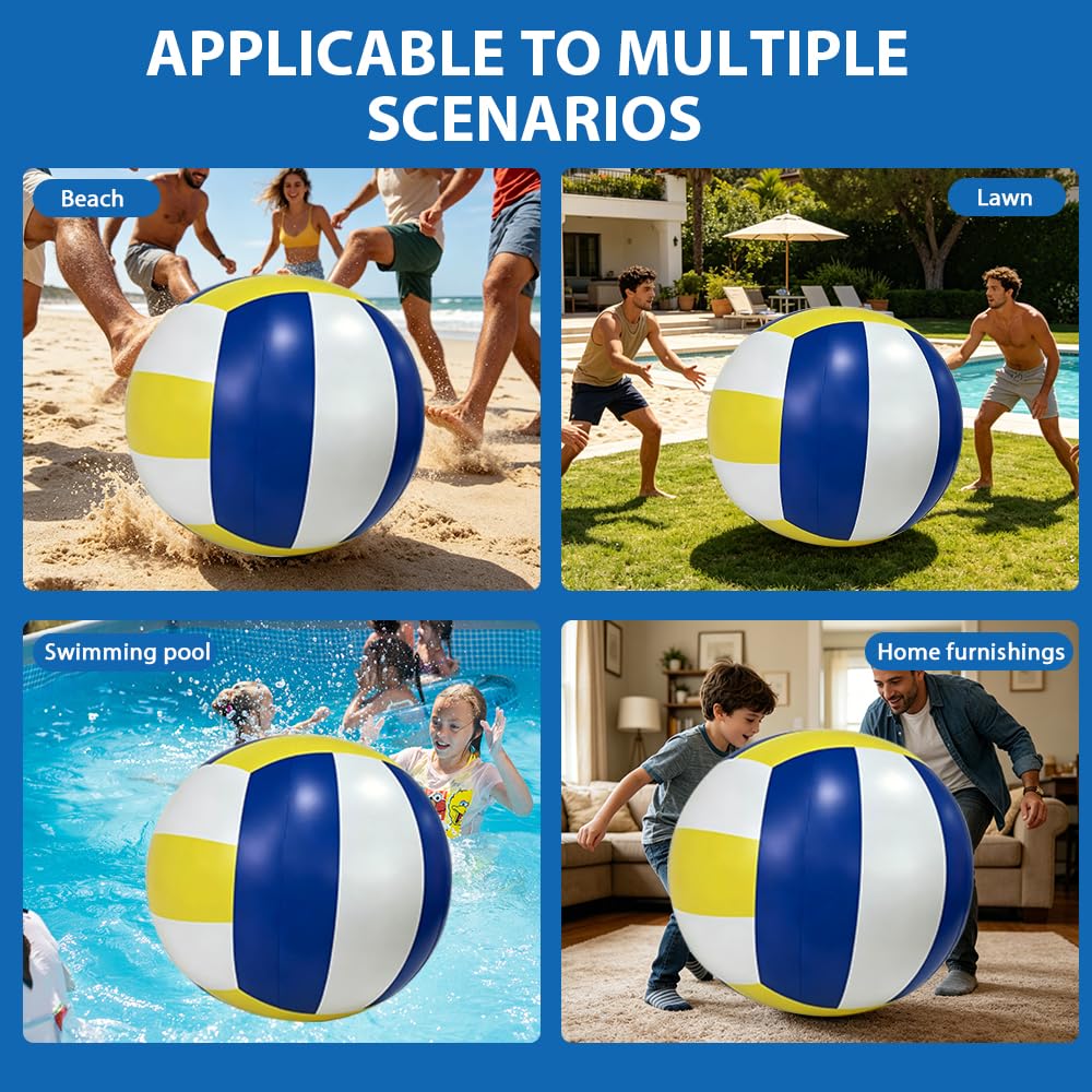 Palla da spiaggia con diametro di 100 cm, grande pallone gonfiabile gigante in gomma robusta, gonfiabile con pompa a mano, pallone da beach volley, giocattolo per interni ed esterni