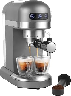 Salter EK5240 Espirista Coffee Machine, Traditional Barista Pump Espresso Machine, Cappuccino Maker, 15-Bar Italian Pressure Pump with Steam Wand, Compatible with Ground Coffee, 1.4 Litres, Silver