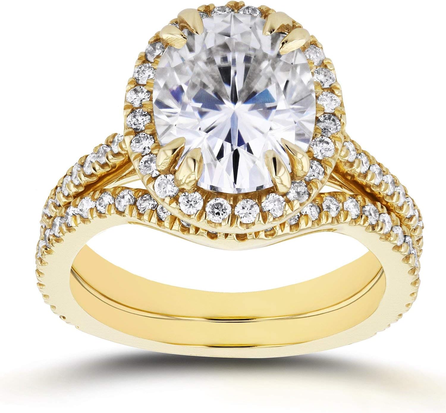 Kobelli Oval Moissanite Bridal Set 3 3/5 CTW in 14k Yellow Gold
