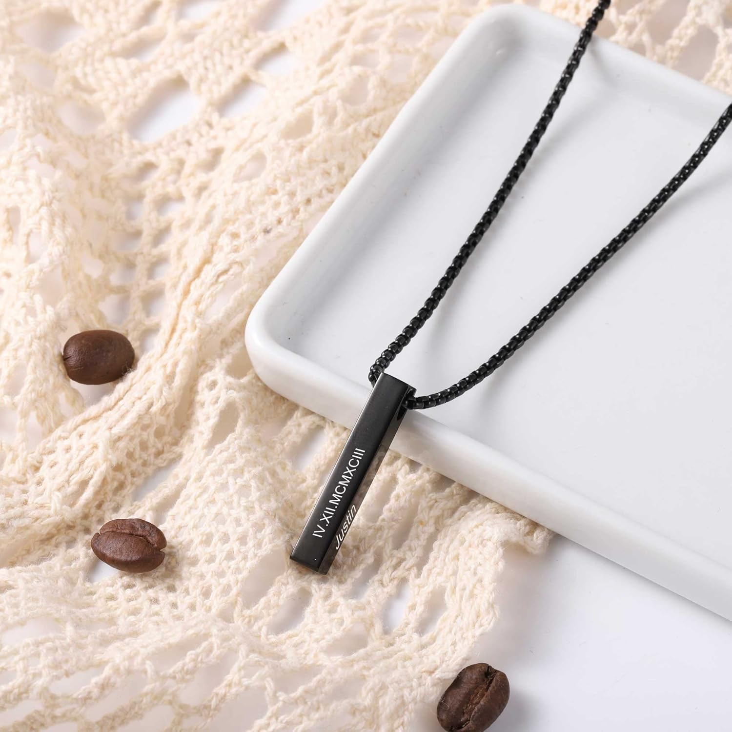 Personalized Men Necklace: Custom Chains For Men, Black 3d Bar Name Pendant, Engraved Necklace for Men, Gift For Dad, Husband, Boyfriend