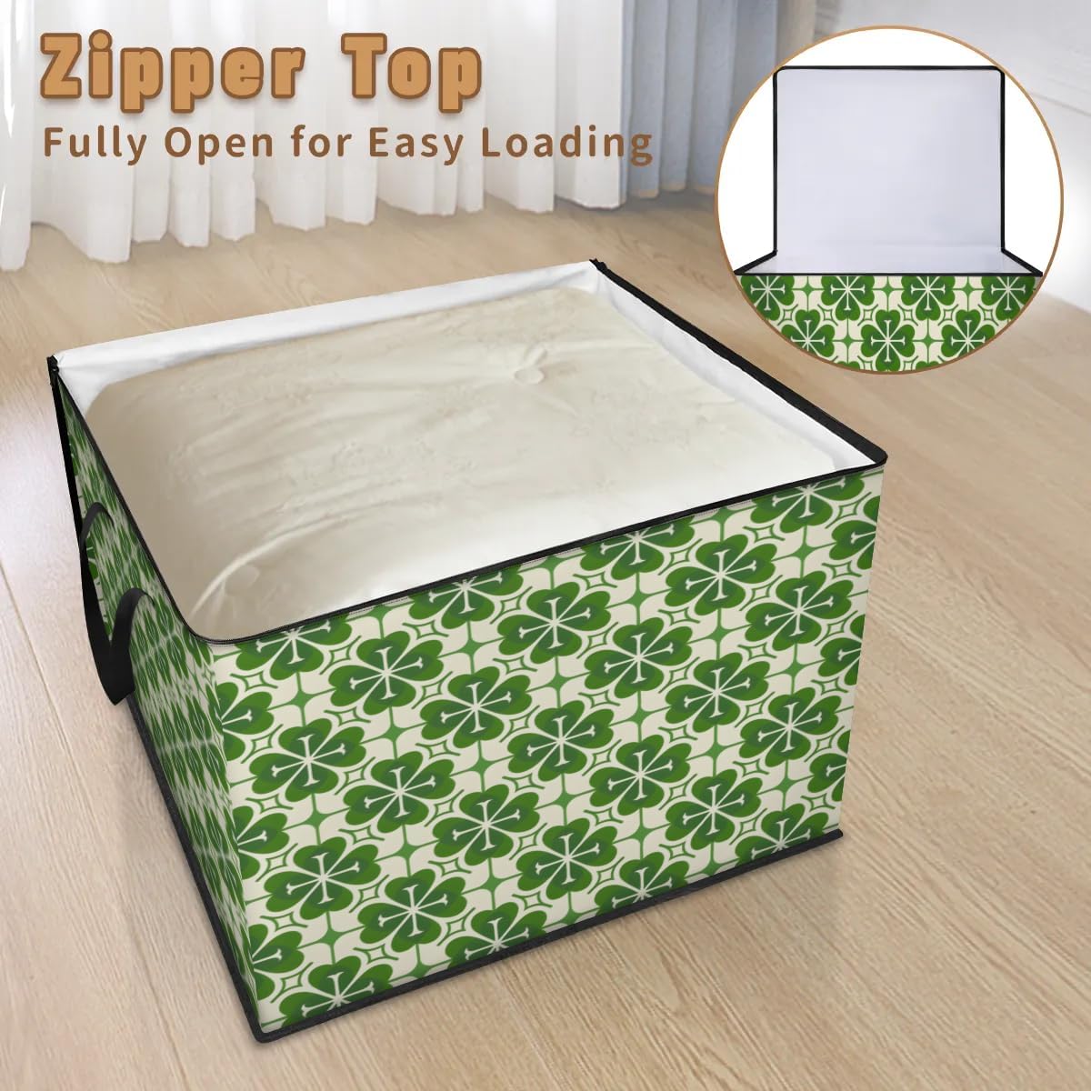 Honeybaby 214L Extra Large Comforter Storage Bag Geometric Clover Storage Totes with Lids Waterproof Closet Organizer Folding Blanket Storage Bags for Clothes Bedding Pillows