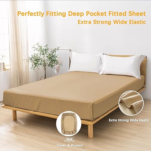 Miniatura 21 de Sábana bajera ajustable individual XL para dormitorio universitario, sábanas 100% algodón egipcio, sábanas bajeras de lujo con bolsillo profundo