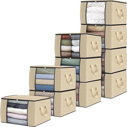 Miniatura 14 de Fab totes Paquete de 6 bolsas de almacenamiento plegables para mantas, contenedores de almacenamiento para organizar dormitorio, armario, ropa, Gris