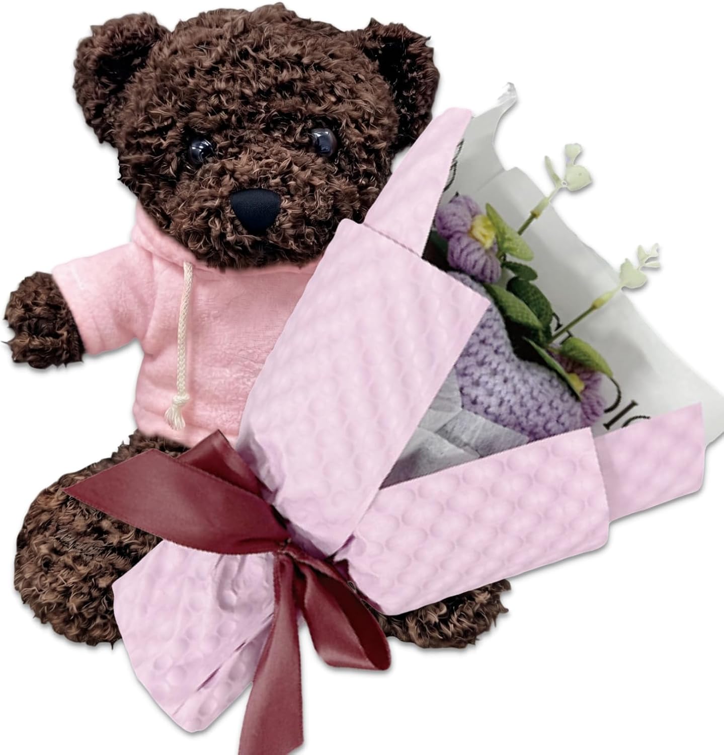 Q-FLA, and3 895593 Artificial Flower Gift, Summer Knit Bouquet, LAV ST Chocolate Hoodie, Lavender, Bouquet, Present, Sewing Clothing