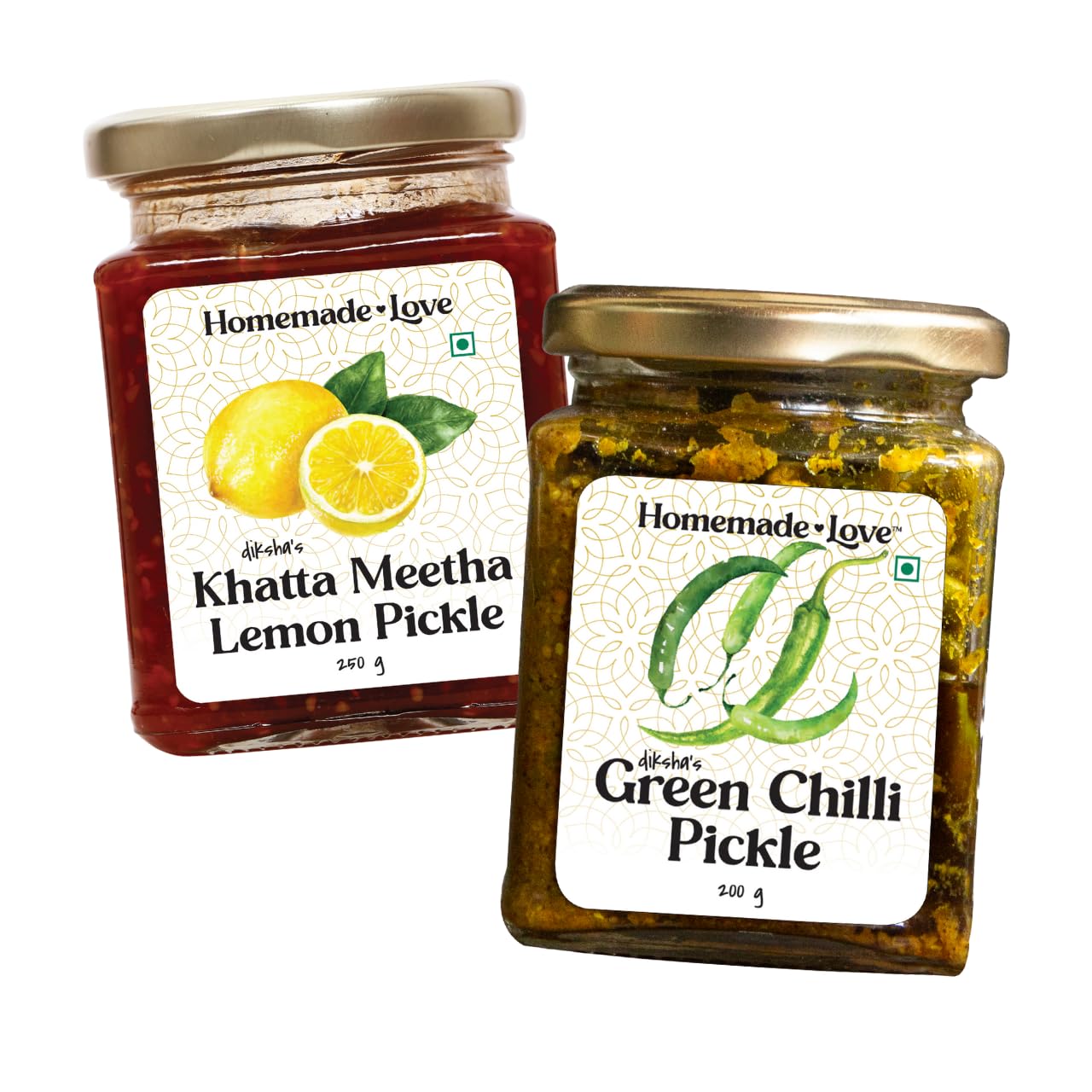 Homemade Love Special Combo Pack of 2 Pickles | Lemon Pickle (250g) & Green Chilli Pickle (250g) | Spicy and Tangy Hari Mirch Ka Achaar | Sweet and Sour Nimbu Ka Achaar | 100% Natural (B0CDMC179N) Amazon Price History, Amazon Price Tracker