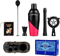 Vista 2 de Cocktail Shaker Set with Unique Car-Shaped Wooden Stand,Bartender Kit with 24oz Shaker,Jigger,Muddler,Mixing Spoon,Strainer & Recipe