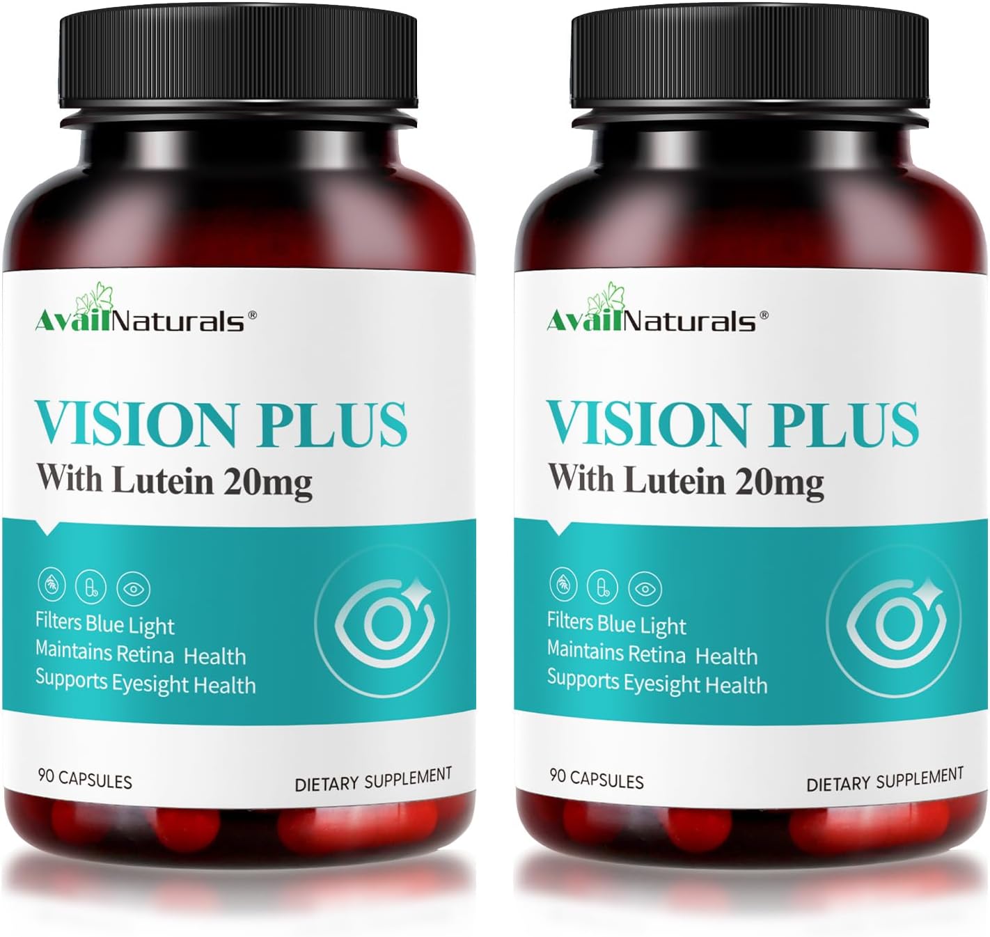Vision Plus Eye Vitamins with Lutein 20mg, Bilberry & Blueberry Extract - Key Antioxidants for Eye Health Support - 90 Capsules, Non-GMO