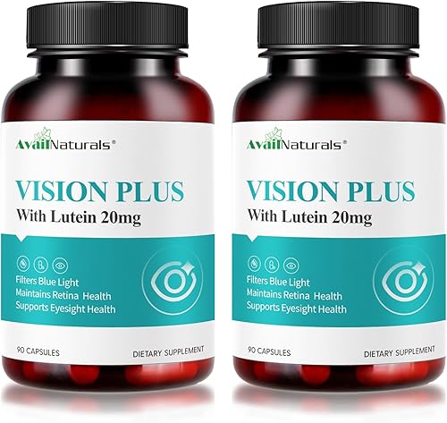 AVAIL NATURALS Vision Plus Vitaminas para los ojos con luteína de 20 mg, extracto de arándano y arándano, quercetina, taurina, bioflavonoides