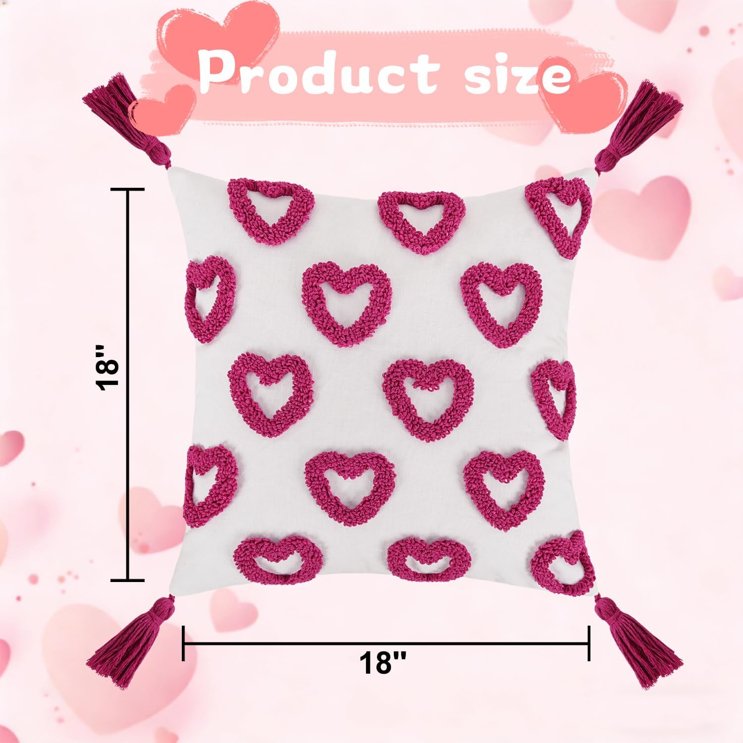 JASEN Valentine's Day Throw Pillow Covers 18x18 inch Love Heart Embroidered Cushion Cover Soft Decorative Pillow Case for Couch Sofa Bedroom Couples Valentine Gift Pink (Heart Rain, 18" x 18")