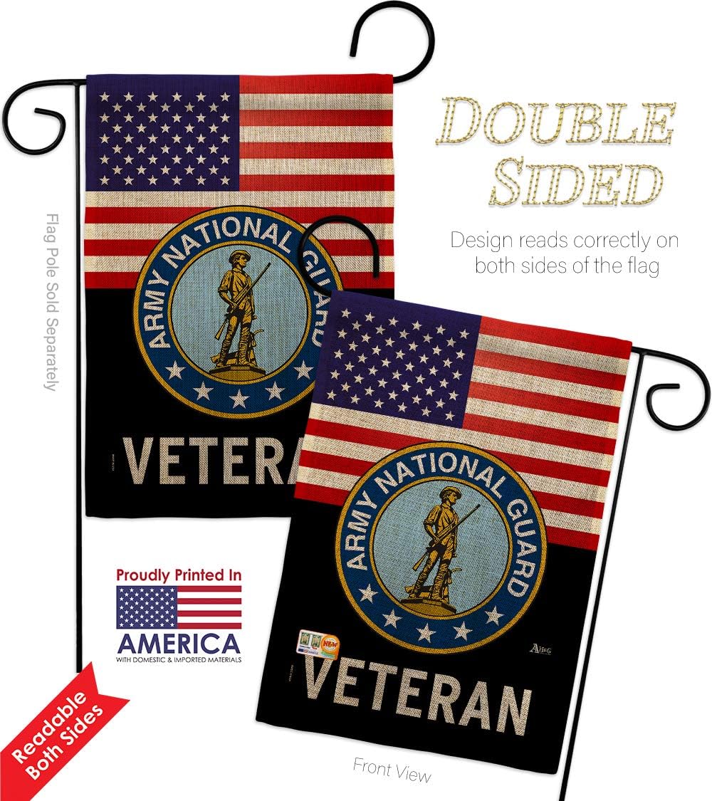 National Guard US Army Veteran Burlap Garden Flag Armed Forces ANG United State American Military Retire Official Small Decorative Gift Yard House Banner Double-Sided Made In USA 13 X 18.5
