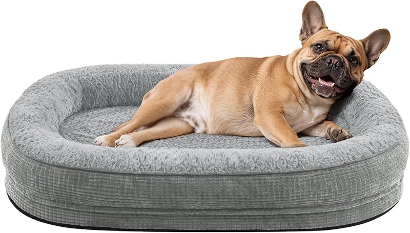 Cama ortopédica para cães médios JOEJOY com espuma viscoelástica e laterais acolchoadas, cinza-claro