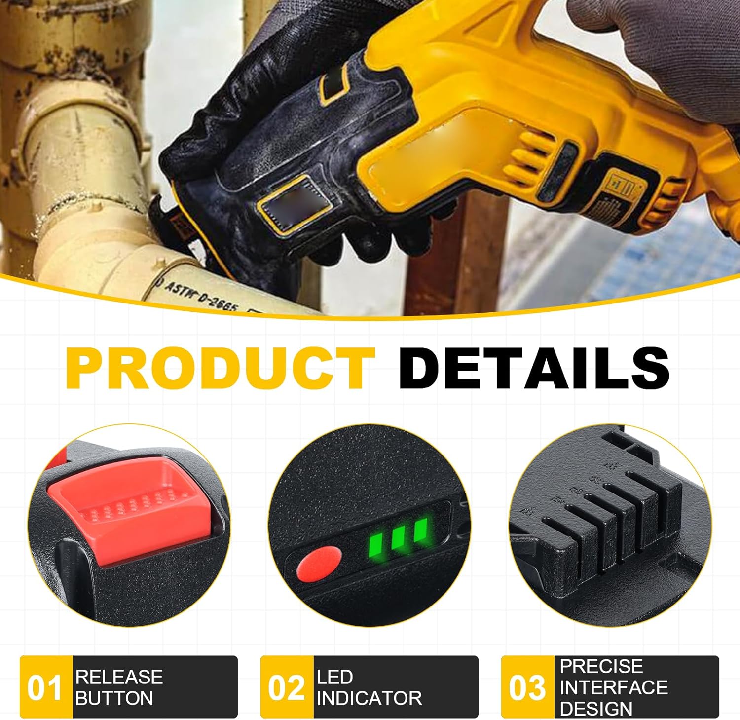 PDstation 3.0Ah Upgrade Li-ion Battery Replacement for Dewalt 20V Battery DCB201 DCB200 DCB204 DCB206 DCB203 DCB180 3000mAh Lithium Compatible with Dewalt 20Volt Max DCD/DCF/DCG Cordless Tools