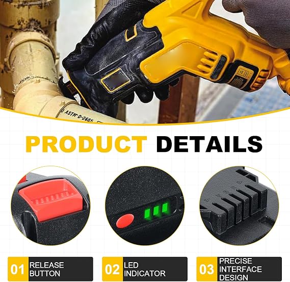 PDstation 3.0Ah Replacement for Dewalt 20V Max Battery DCB201 DCB200 DCB203 DCB204, 2-Pack Lithium-Ion with LED Indicator, Compatible with DCD Drill DCF Impact DCG Grinder DCS Saw Tools