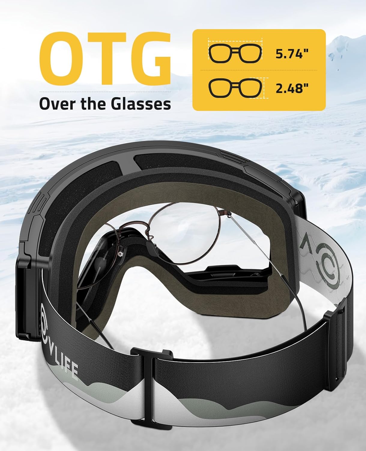 CVLIFE Magnetic Ski Goggles Over Glasses Men Women, Secure Side Flap Snowboard Goggles, Anti-Fog UV Protection Snow Gear