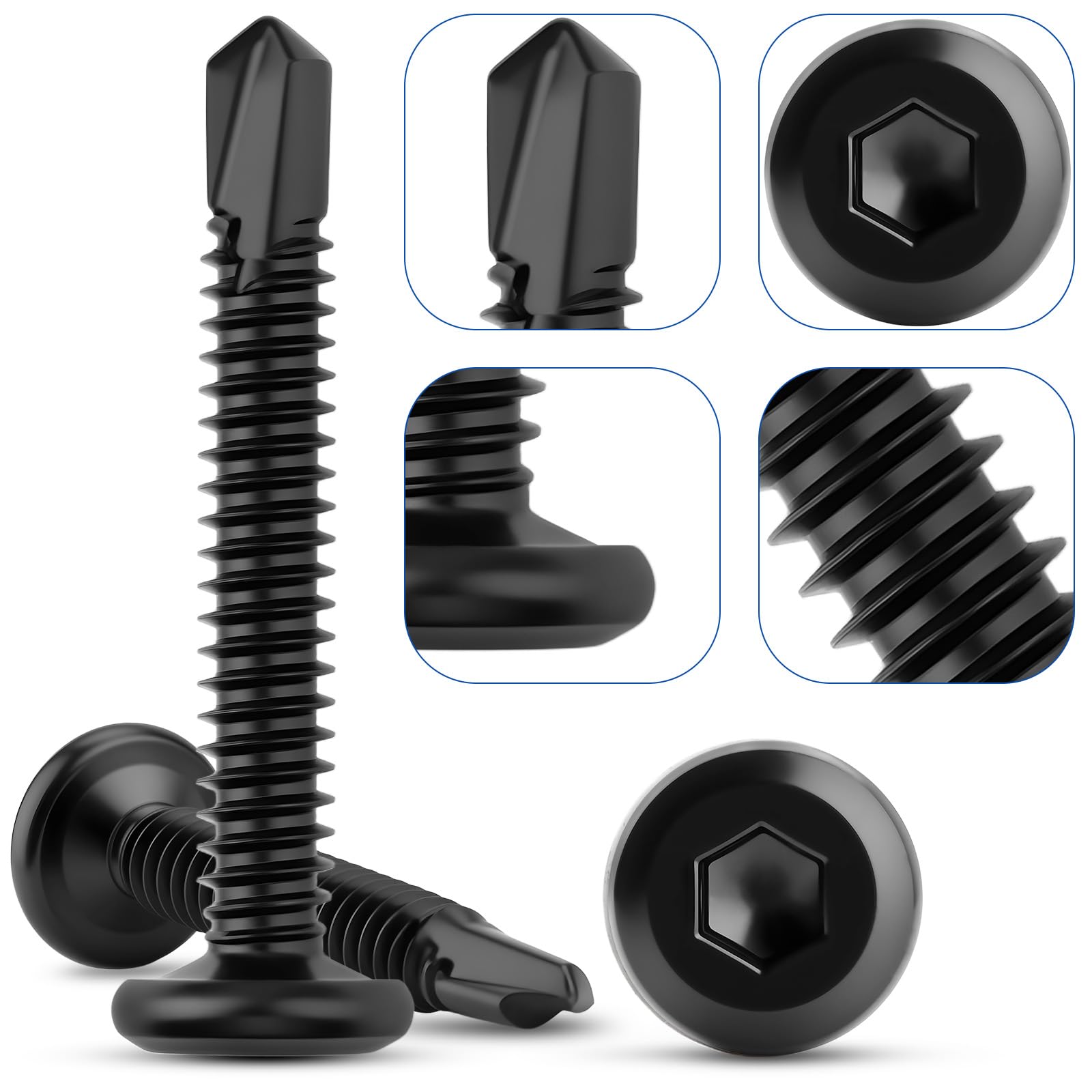 120 tornillos autorroscantes de acero inoxidable 410, 5,5 x 50 mm, tornillos para chapa autorroscantes, acero inoxidable, negro, cabeza plana, tornillos de metal, tornillos Allen con broca hexagonal
