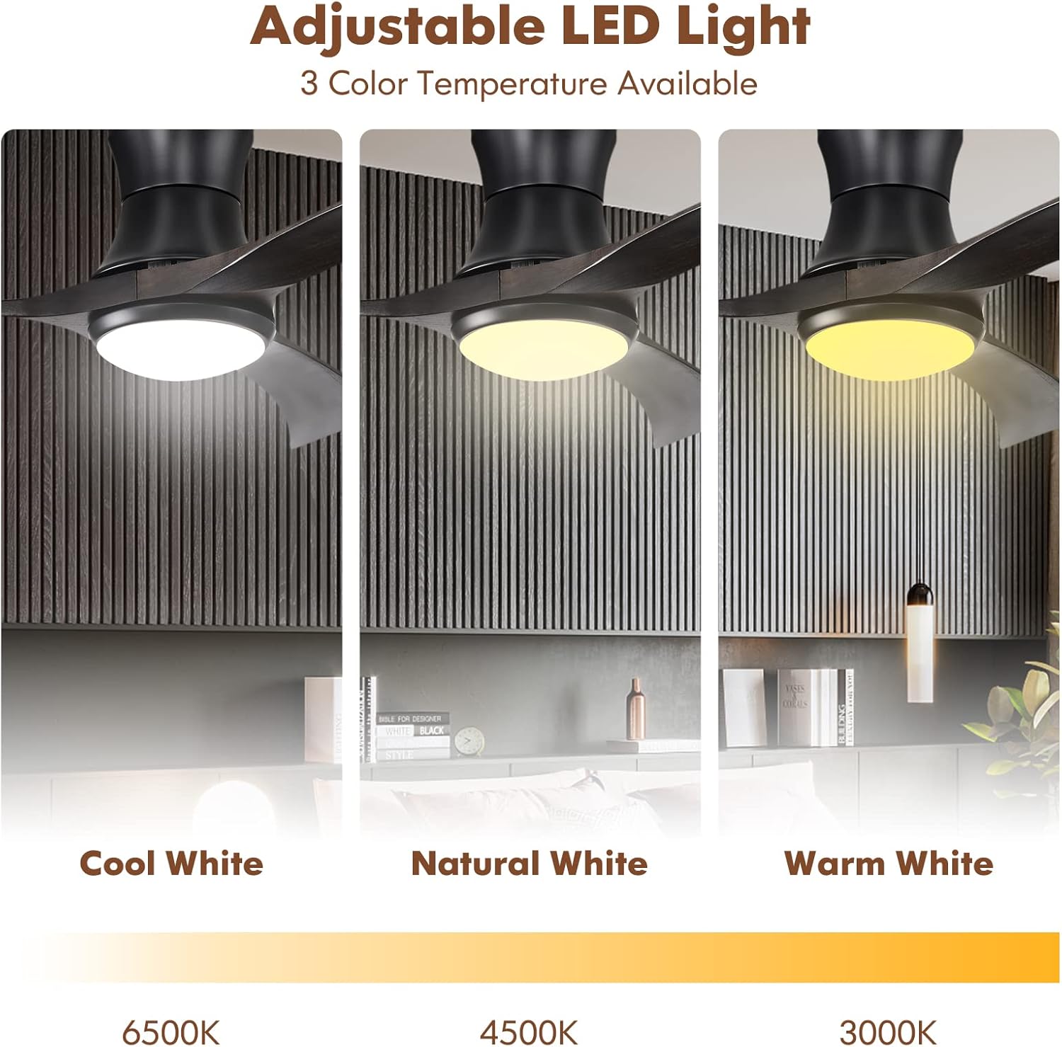 COSTWAY 52-Inch Ceiling Fan with Light and Remote Control, Flush Mount 3-Blade Lighting Fan with Reversible DC Motor, 3 Colors Light, Modern Indoor Ceiling Fan for Bedroom, Living Room, Black