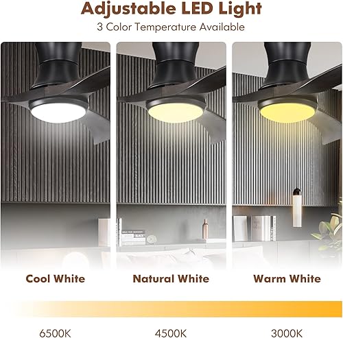 Miniatura 4 de COSTWAY Ventilador de techo de 52 pulgadas con luz y control remoto, ventilador de iluminación de 3 aspas de montaje empotrado con motor de CC