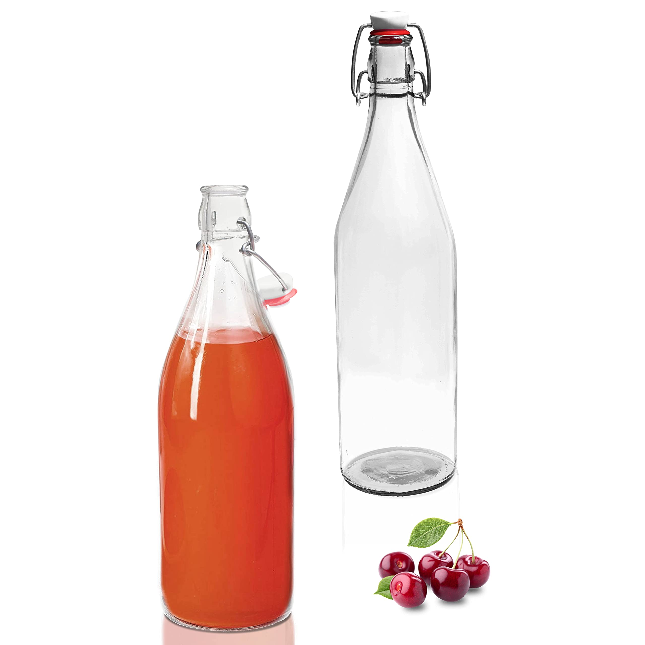 Amishaine Clear Glass Water and Beverage Bottle with Stainless Steel Lock for Serving Beer Juice Cold Drinks and Other Beverages securely at Home, kitchen-550 ml 1