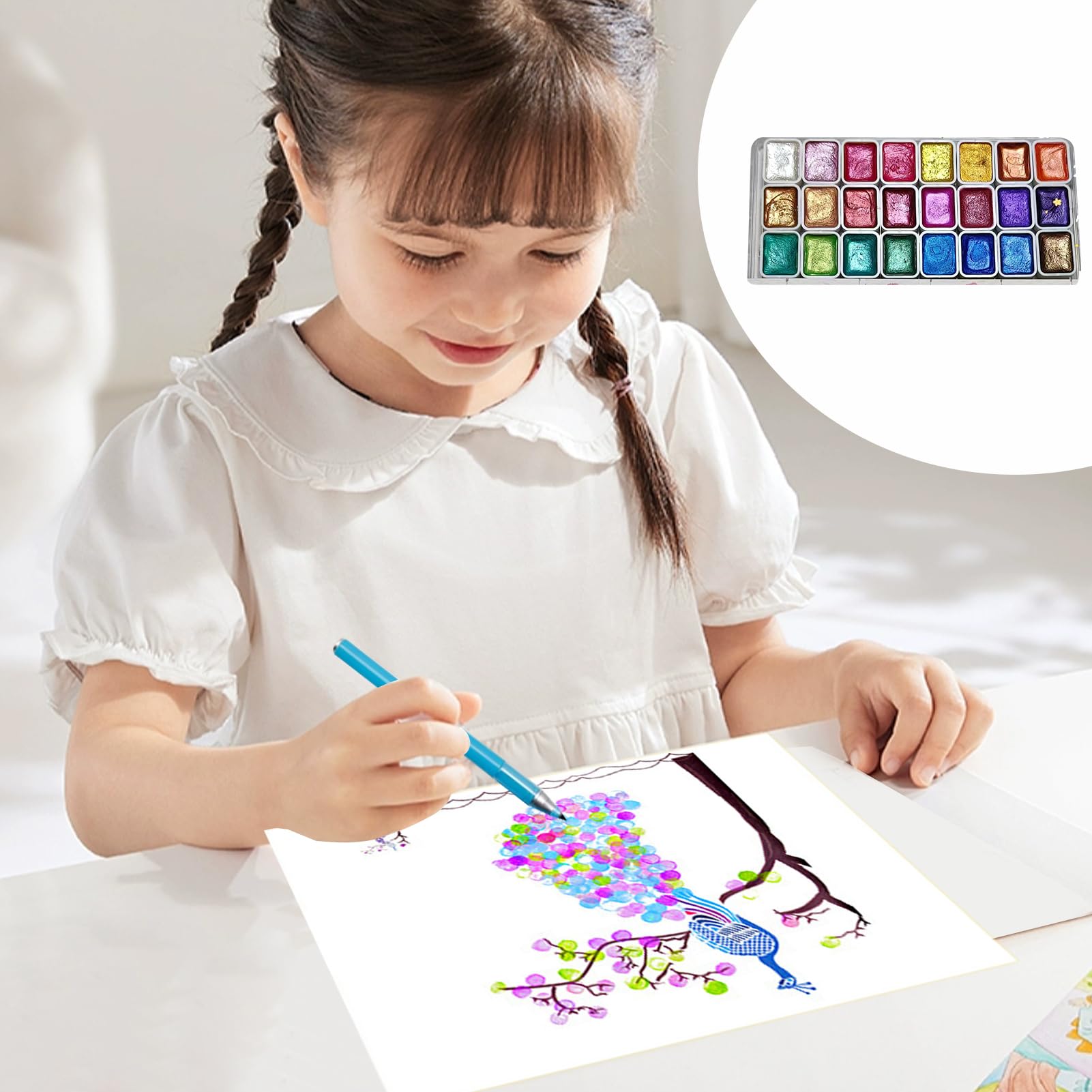 Amazon.co.jp: 24 色水彩画セット、メタリック水彩絵の具パール光沢