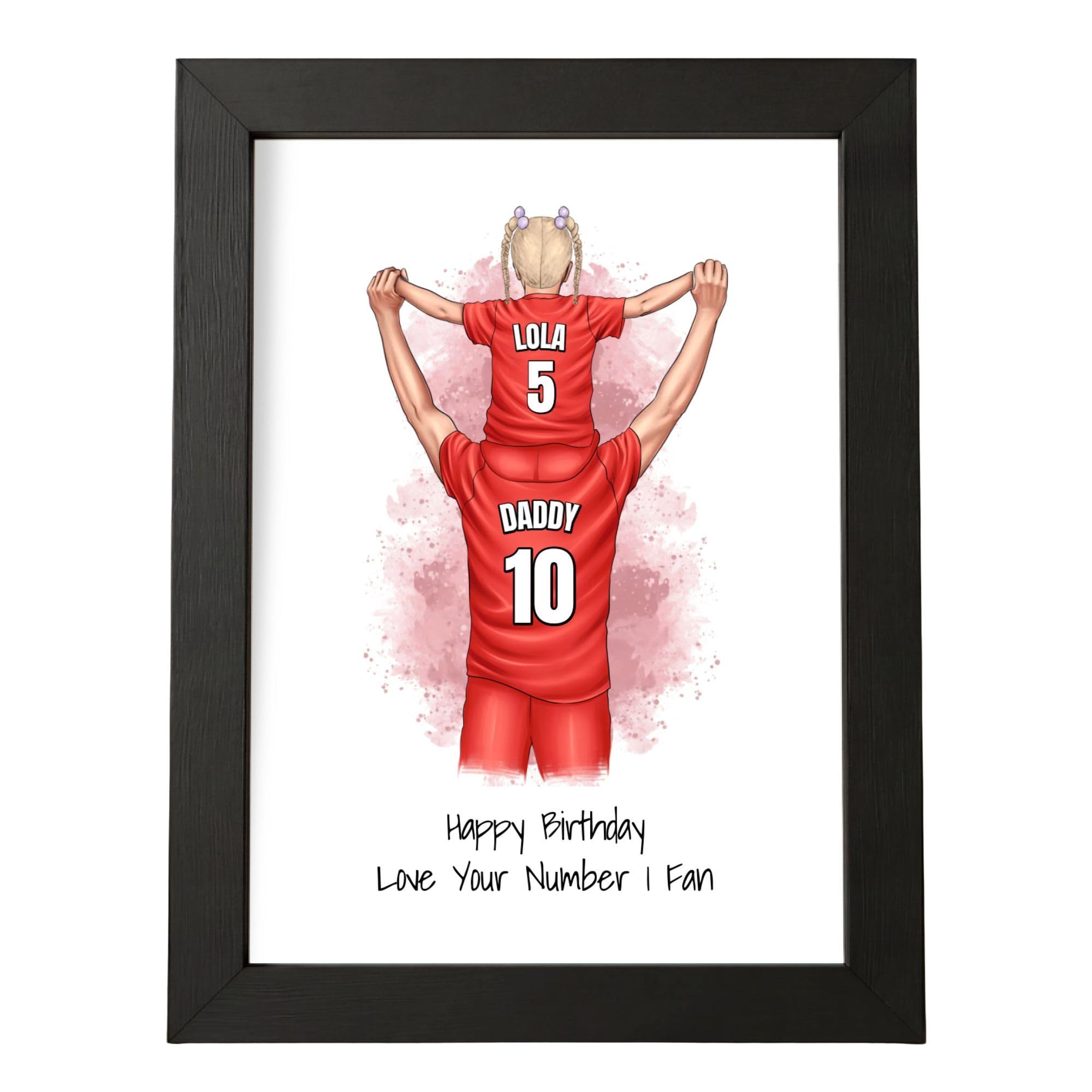 Pretty Unique Prints Personalised Daddy & Child Football Print, Dad Birthday Gift, Father's Day, Football Family, Soccer Posters, Wall Art for Living Room, Bedroom, Office