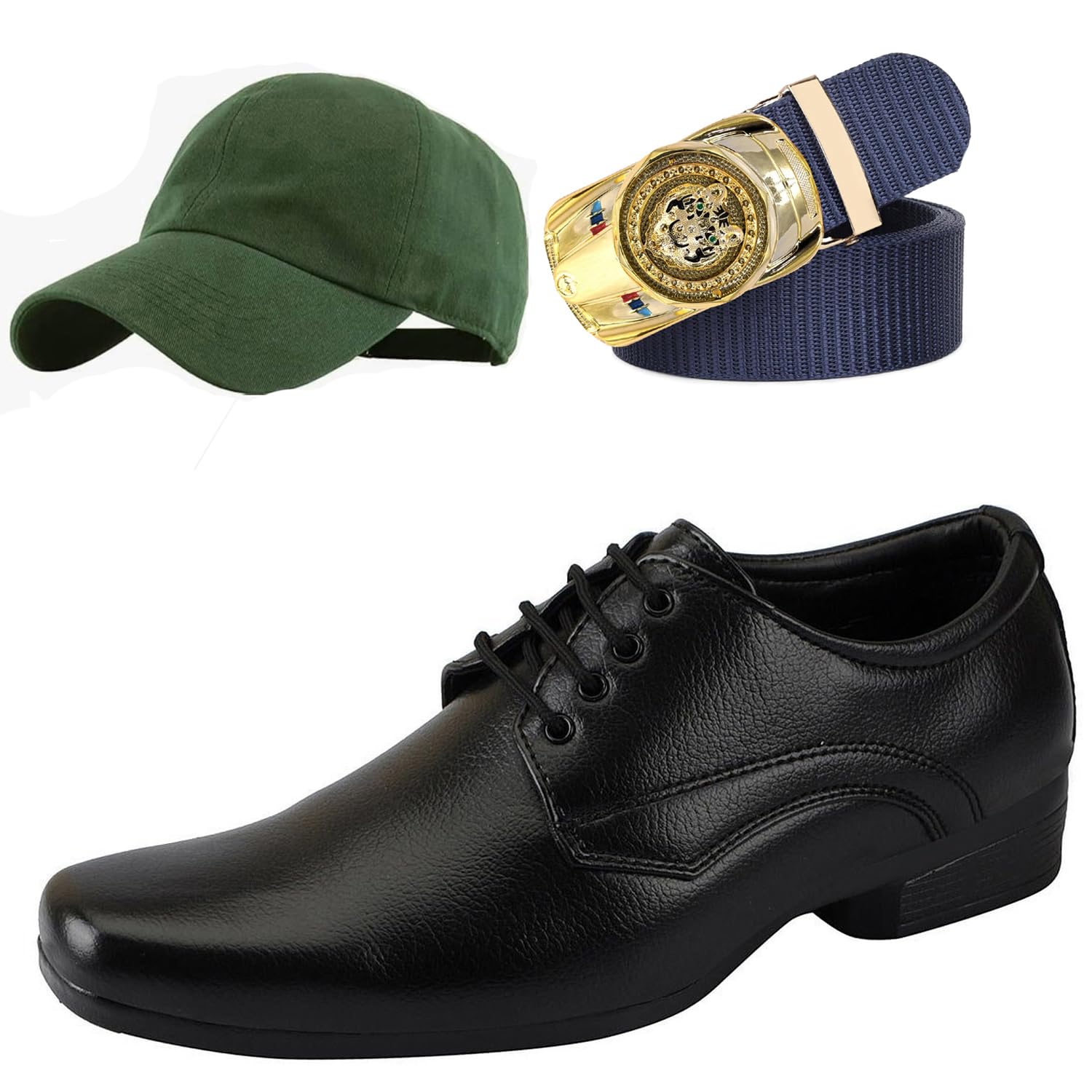 Formal Shoes with Free Base Ball Cap & Free Belt Combo for Men & Boys Black-image-42