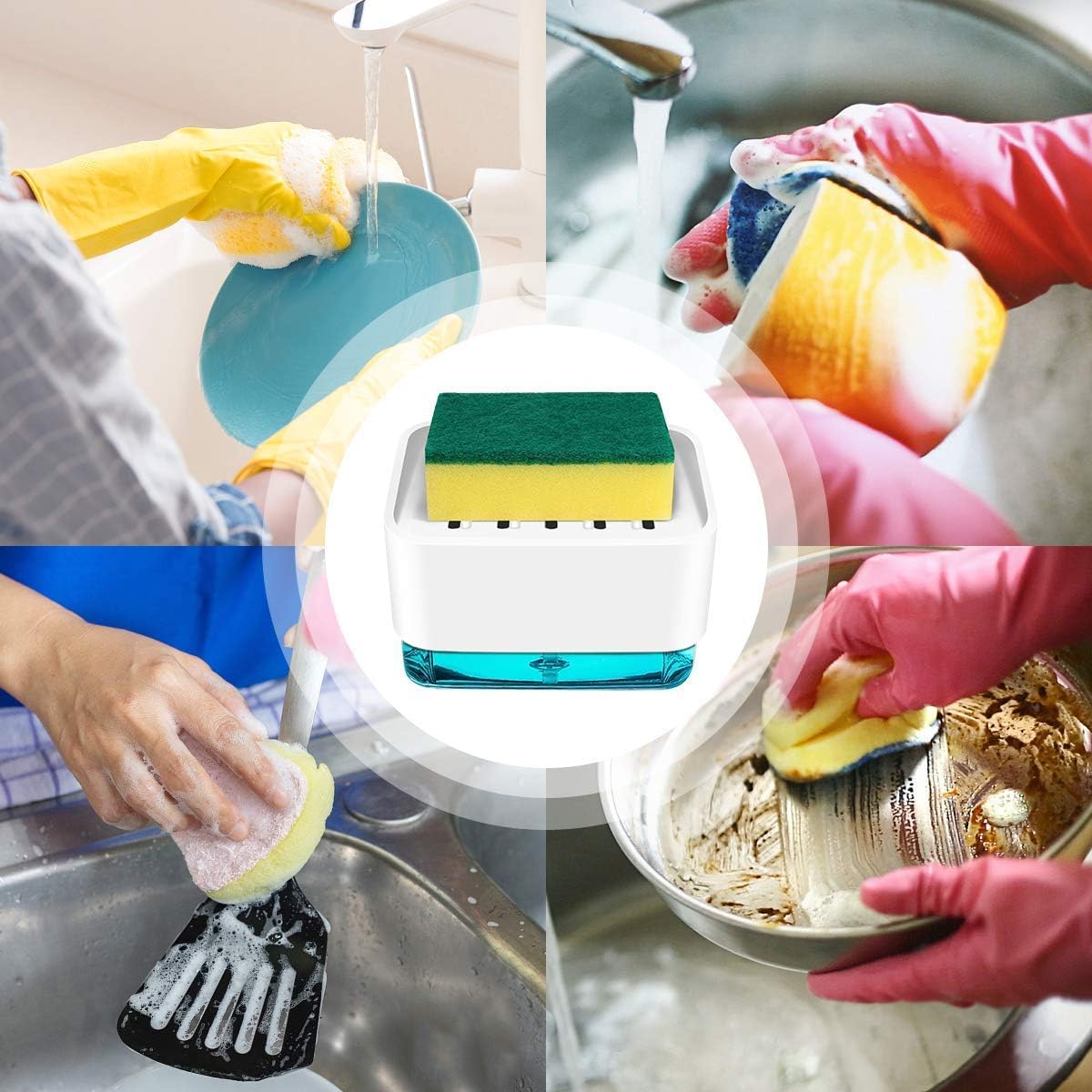 Unionup Dish Soap Dispenser for Kitchen Sink with Sponge Holder, 3 in 1 Durable Soap Pump Dispenser, Dish Detergent Dispenser - Liquid soap Dispenser for Kitchen