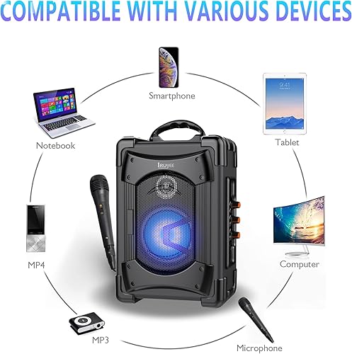 Miniatura 5 de Altavoz Bluetooth portátil con micrófono, altavoz con luces LED para niños y adultos, subwoofer graves pesados con radio FM, compatible con