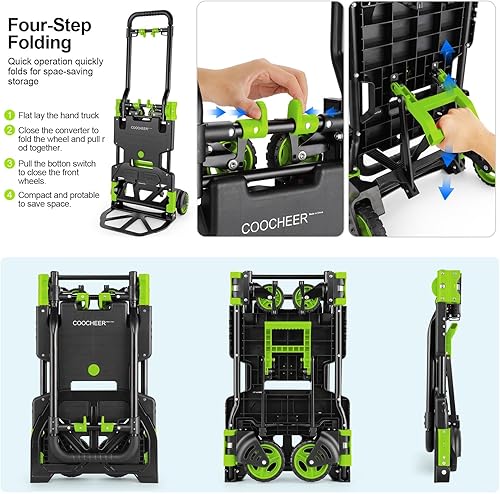 Miniatura 5 de Carro de mano plegable 2 en 1, carrito de mano plegable de 330 libras, carrito de mano plegable con mango retráctil y 4 ruedas de goma, carrito de