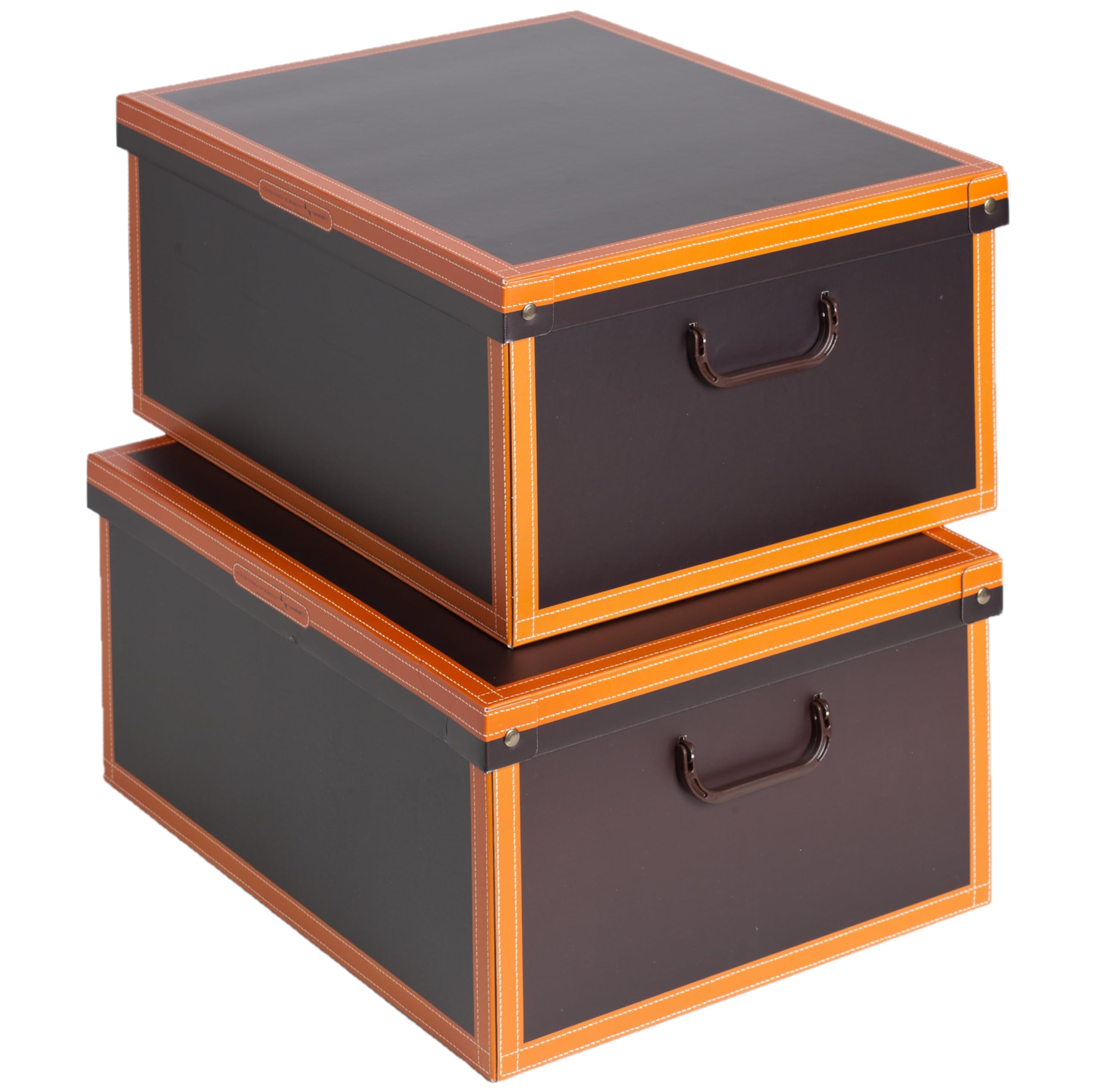 Lavatelli SET 2 Cajas organizadoras de almacenamiento ropa, almacenaje decorativas en carton, 40x50x25cm, para armario, baul, bolsas, ropa, juguetes, jardineria, con tapa, CUERO