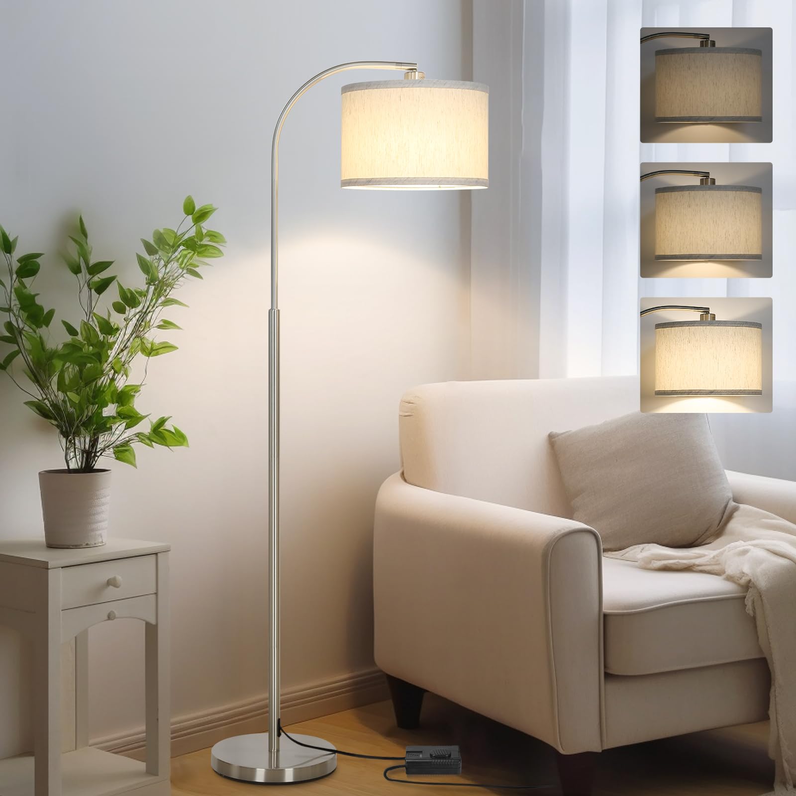 Photo 1 of Boncoo Arc Floor Lamp, Dimmable Floor Lamp for Living Room, Standing Lamp with Adjustable Drum Shade, Tall Pole Lamp for Bedroom Study Room Office, 9W 3000K LED Bulb Included