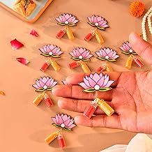 Ascension Lotus Design Shape Haldi Kumkum Combo Set, Haldi Pusupu Kumkum Dome Glass Bottle Gift Set Return Gifts for Diwali, Wedding, Pooja, Navratri (Pack of 20) (2 ML Bottles)