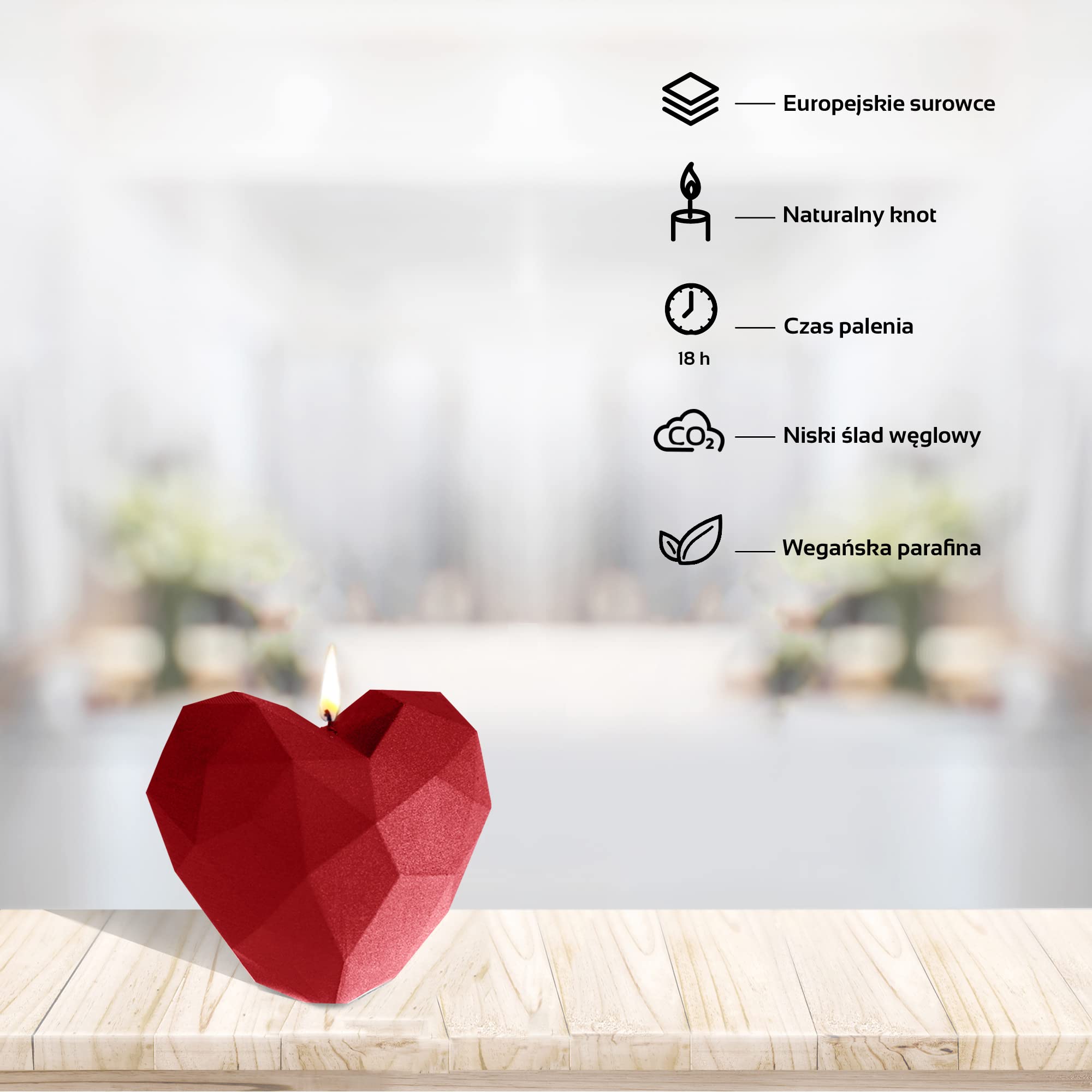 Candellana Heart Low-Poly - Świeca na walentynki - Pomysł na prezent - Świeca w kształcie serca - Romantyczna - Prezent ręcznie wykonany