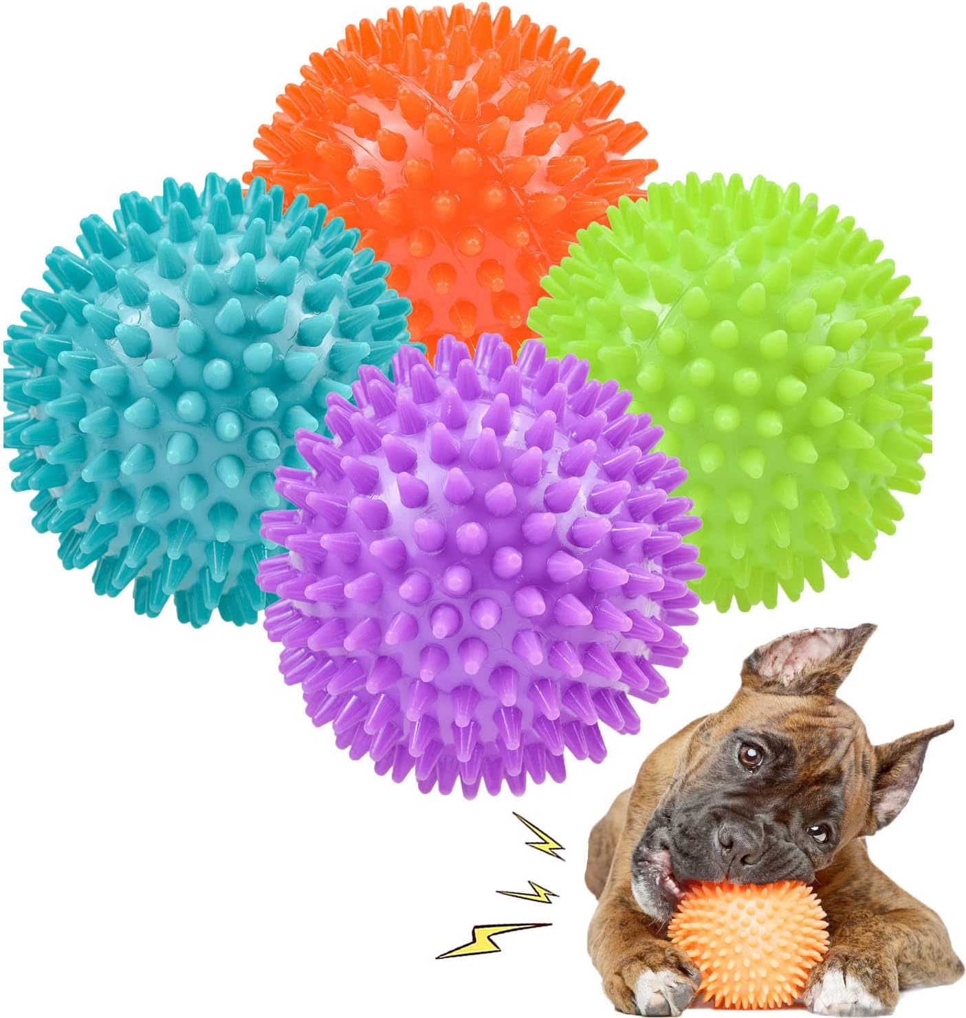 Ousiya Dog Balls 3.5” Squeaky Dog Toys Spikey Dog Ball for Aggressive