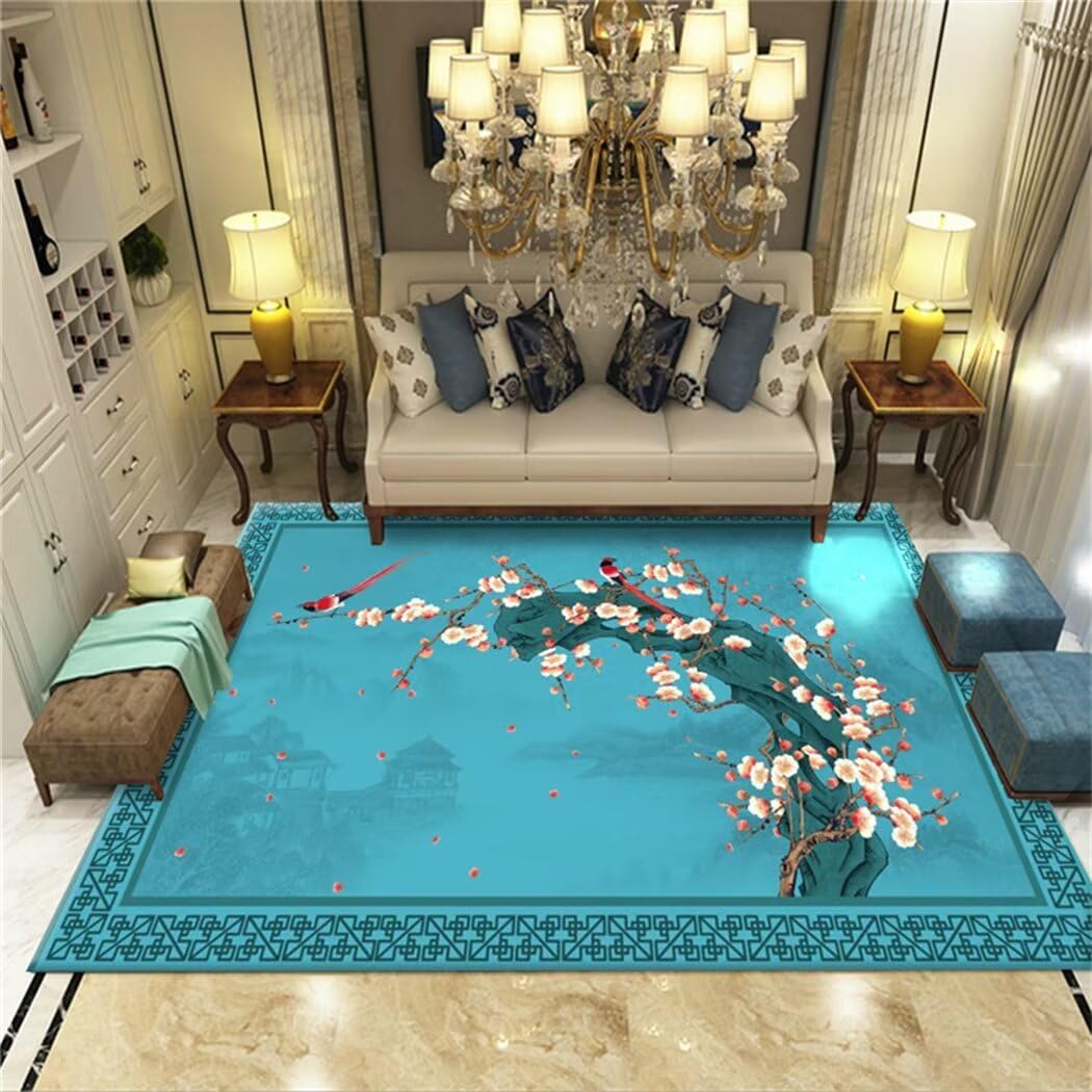 Tapis de chambre facile à nettoyer motif prison bleu pour décoration de salon