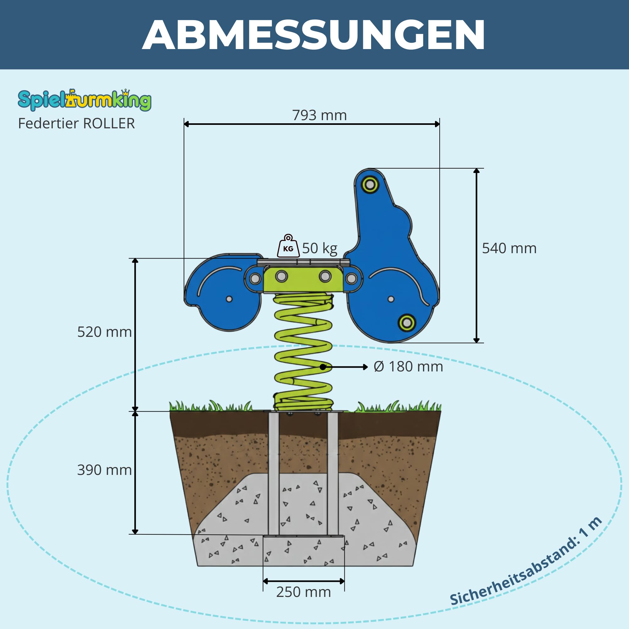 Federwippe Roller Schaukelwippe DIN EN 1176 geprüftes | Wipptier für öffentliche Spielplätze, Kindergarten und Kommunen aus HDPE Kunststoff Federtier inkl Bodenanker