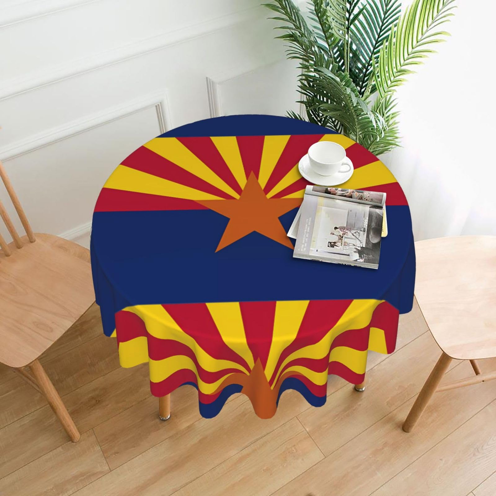 HJFCZH Arizona Flag Prints Round Decorative Tablecloth 60in - High-Grade Polyester Throw for Dinners, Weddings & Everyday Use