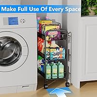 Vista 2 de OVICAR Mesh Wire 3 Tier Rolling Cart, Kitchen Storage Utility Cart, Multifunction Basket Stand for Bathroom, Full Metal Storage Art Trolley Carts