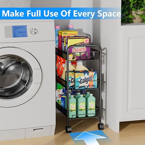 Miniatura 2 de OVICAR Mesh Wire 3 Tier Rolling Cart, Kitchen Storage Utility Cart, Multifunction Basket Stand for Bathroom, Full Metal Storage Art Trolley Carts