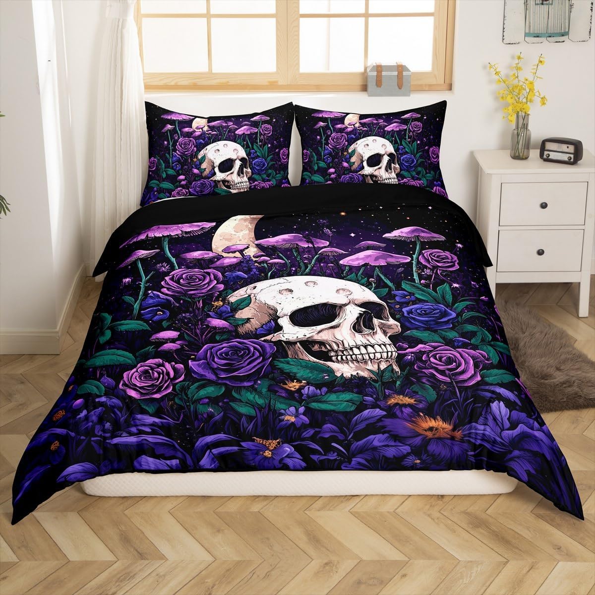 Erosebridal Fox Toddler Bedding Set Boho Jungle Animal Comforter Cover Green Retro Plant Leaves Duvet Cover for Kids Boys Girls Teen,Bohemian Mushroom Bedding Collection