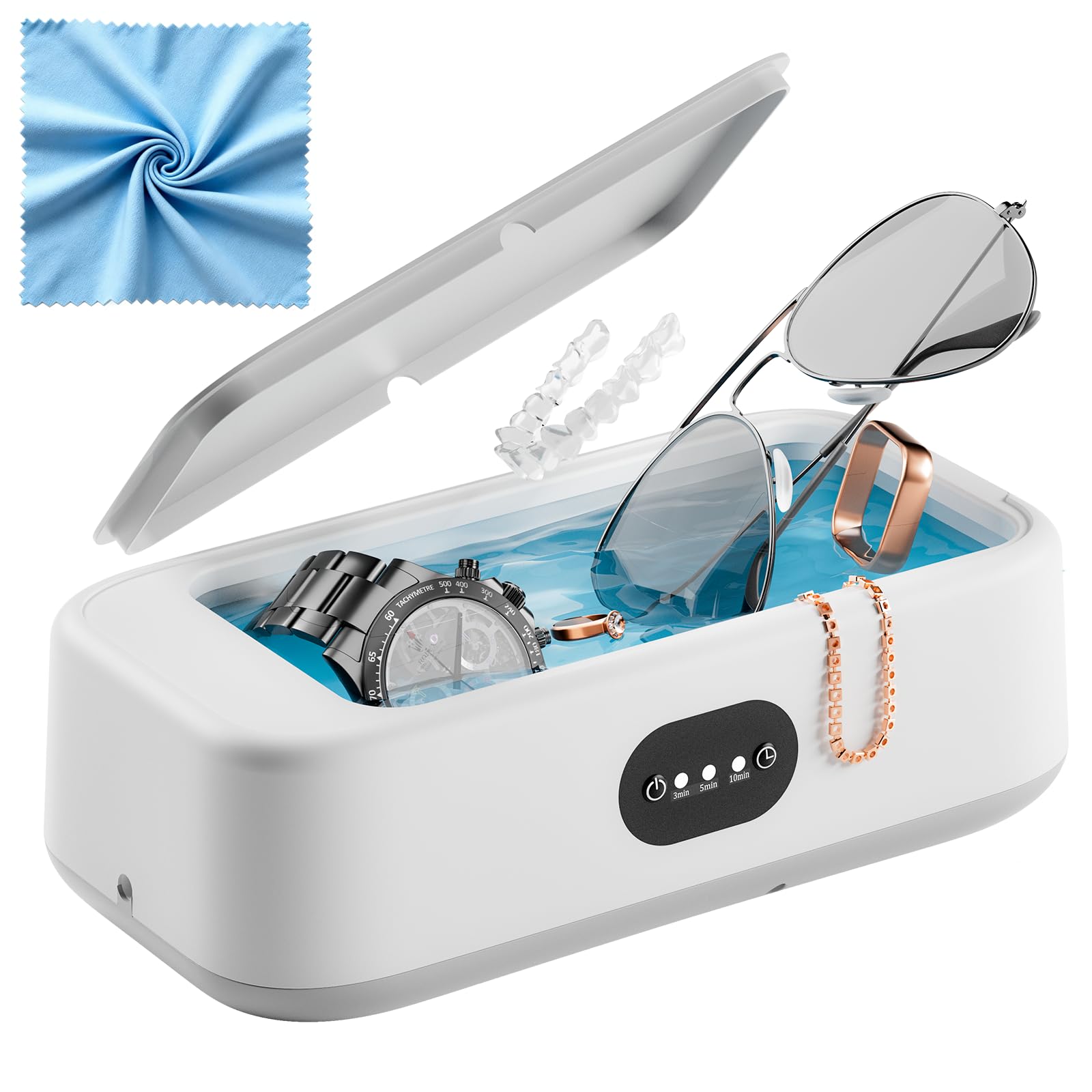 Ultraschallreinigungsgerät 49000Hz Brillenreinigungsgerät Mit 3 Modi Tragbar Ultraschallgerät 640ml Ultraschallreiniger für Zahnschiene Schmuck Ultraschall Ultrasonic Cleaner, Inklusive Reinigungstuch