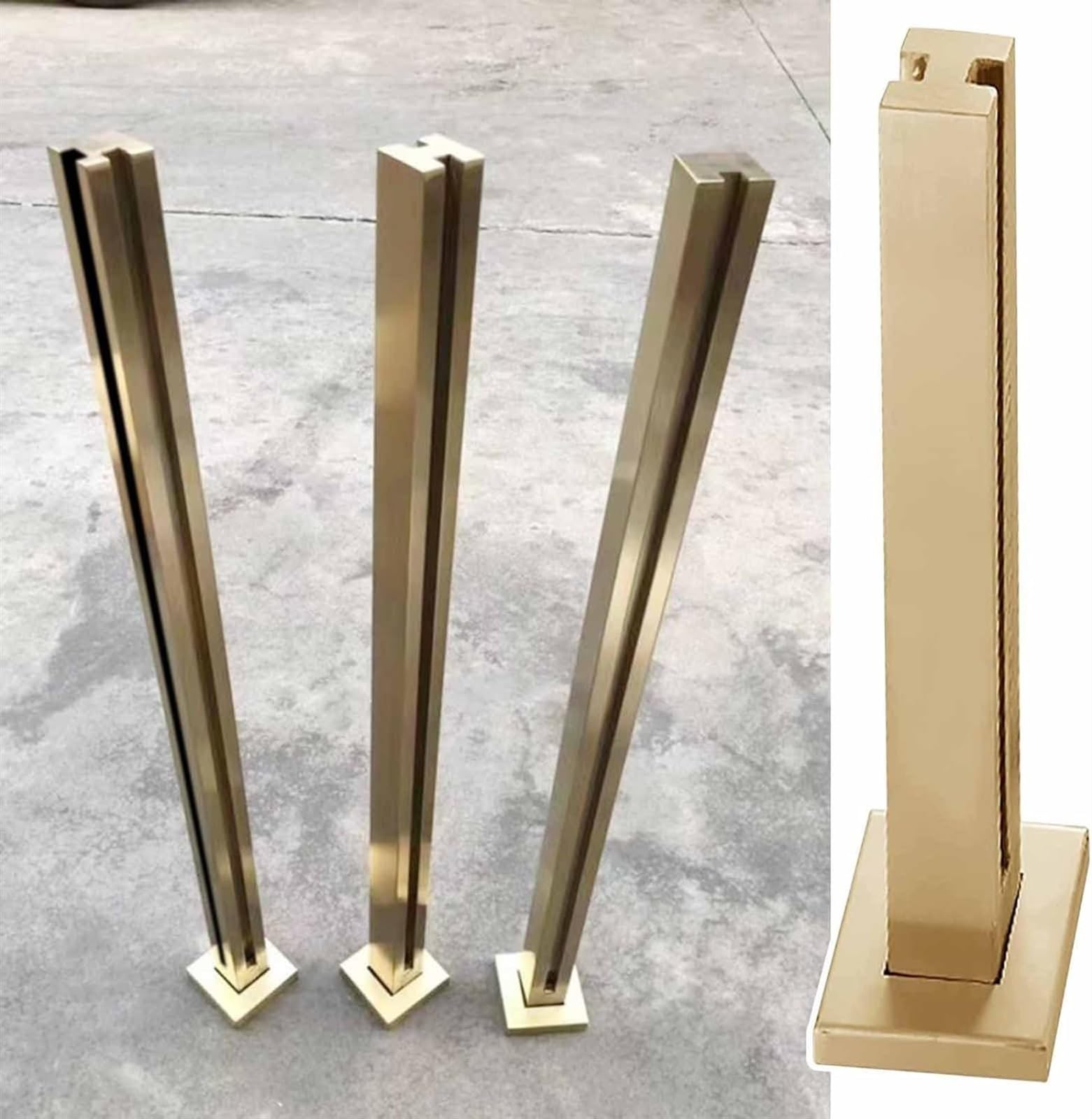 Poteau carré en verre doré de 85 cm pour fixation de garde-corps