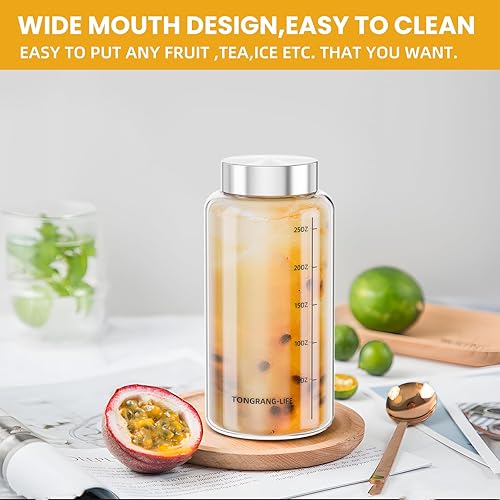 Miniatura 4 de Botellas de vidrio de gran capacidad de 27 onzas con tapa para mezclas de proteínas, botella de agua para jugos, licuados, alimentos secos, viajes y