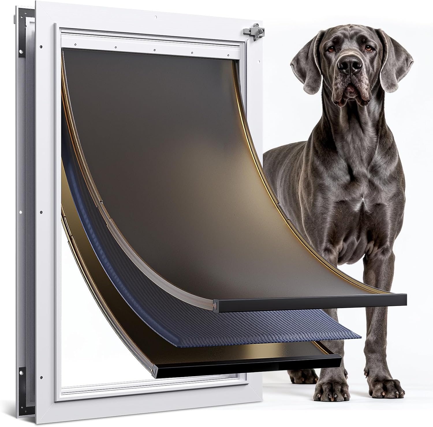 Extra Large Dog Door for Door All Aluminum 3 Flaps White, Heavy Duty XL Dog Door for Dogs, Large Pet Door, with Insulation Flap and Lockable Closing Panel, Durable Rust Resistant, for Pet Up to 220lbs