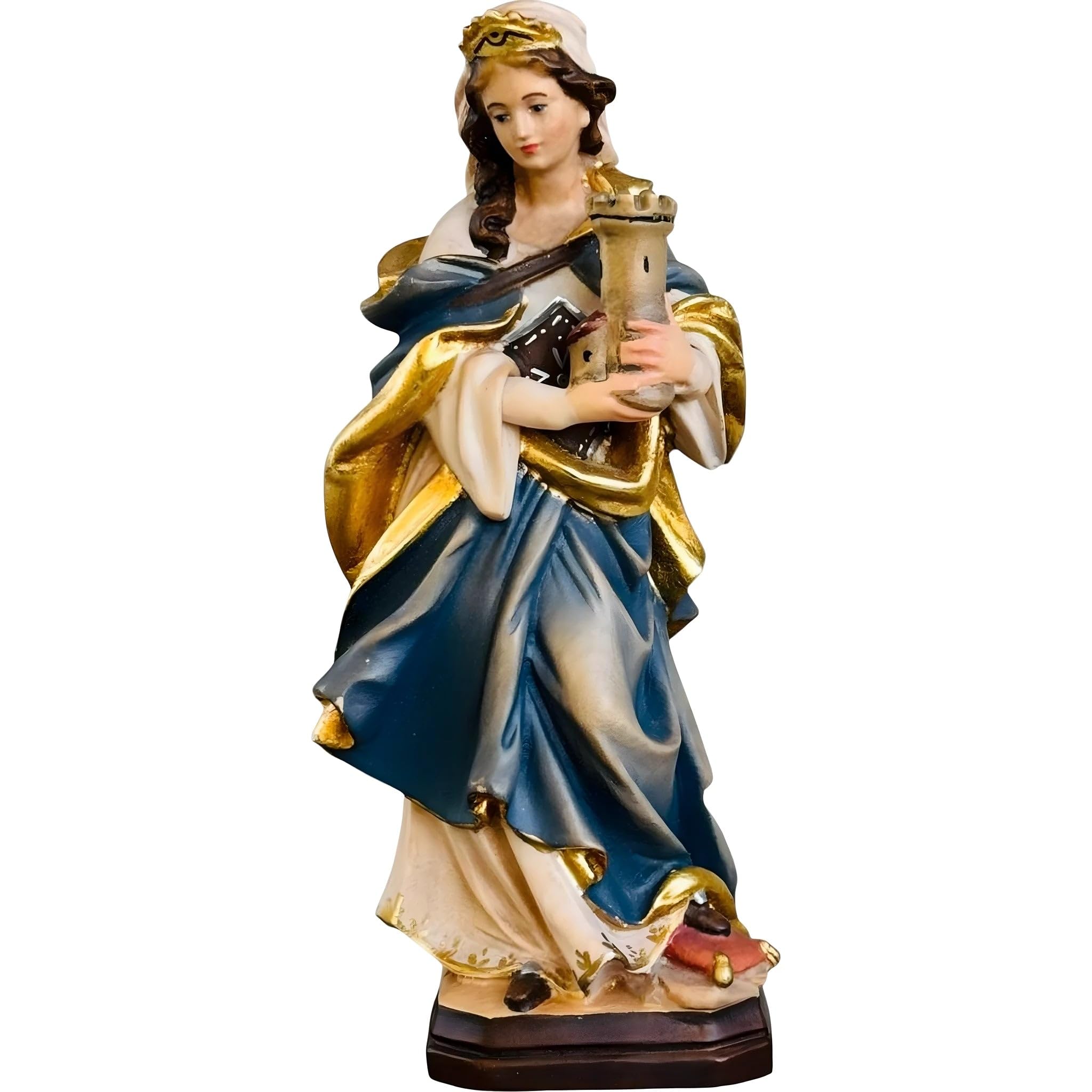 Dolfi | Santa Barbara Carved in Wood 25 cm | Natural Wood in Val Gardena | Nativity Figure