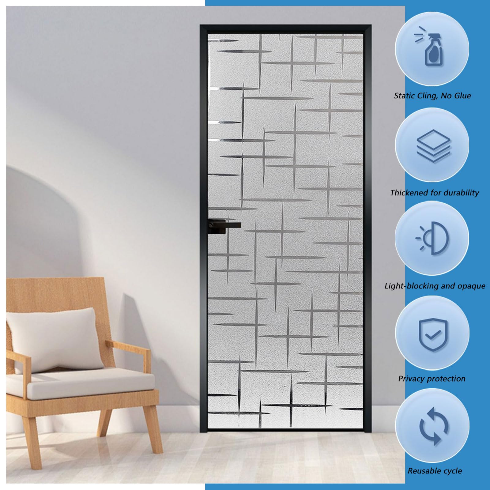 Pellicola per Finestra, Pellicola per Vetri 100 x 170 cm per La Privacy, Autoadesiva, Opaca Adesiva per Vetri per Ufficio Bagno da Letto, Stella