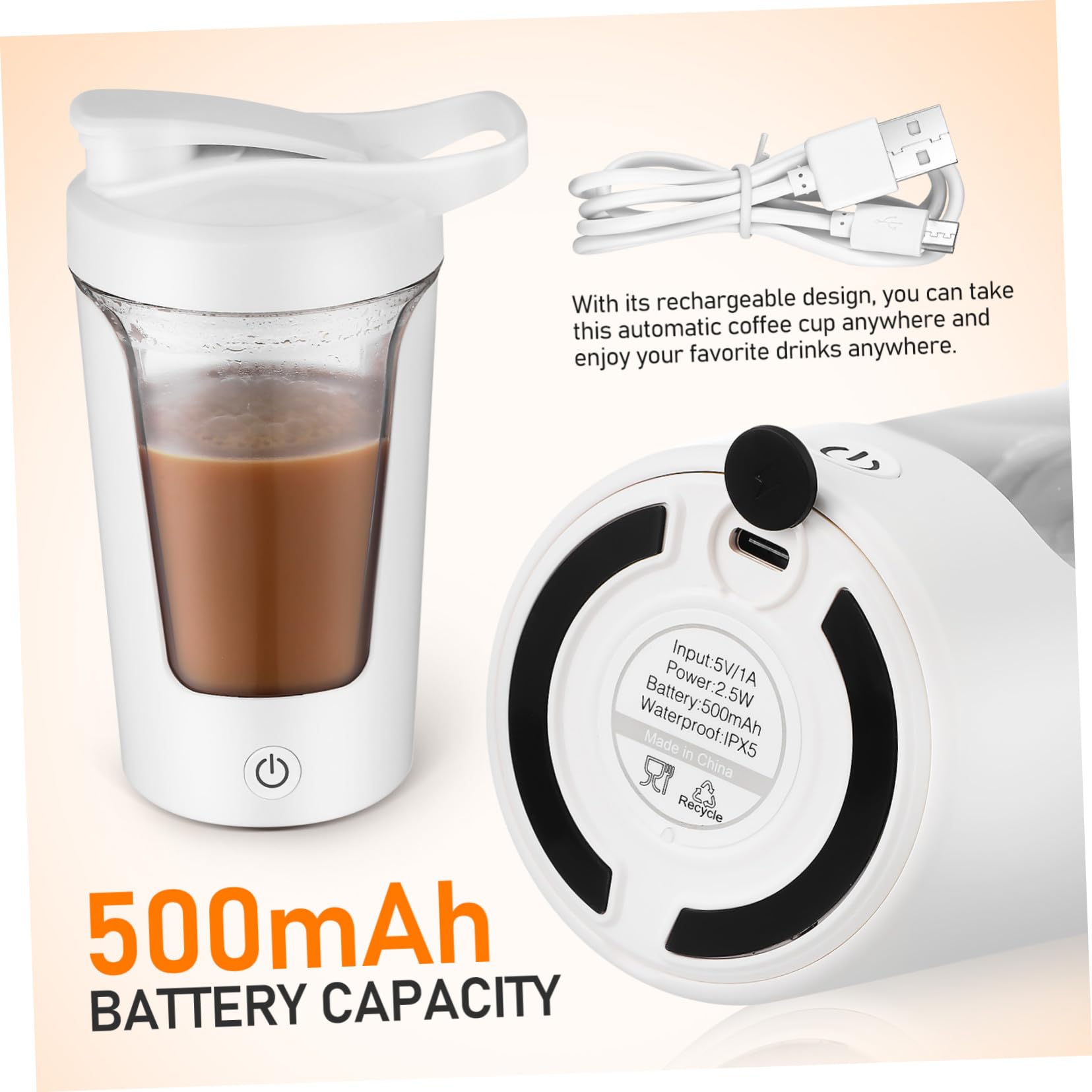 Bouteille Électrique Shaker Portable Rechargeable pour Café et Protéines Agitateur Automatique PP et Abs Tasse Mélangeuse Pratique pour Boissons Soya et Café