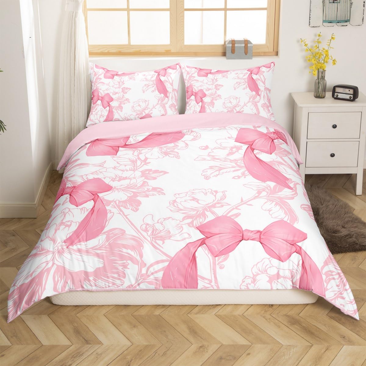 jejeloiu Kids Red Bowknot Comforter Cover Toddler Size, Graceful Bow Bedding Set Boys Girls for Delicate Knot Duvet Cover Teens Bedroom Decor Quilt Cover 2Pcs (No Comforter)