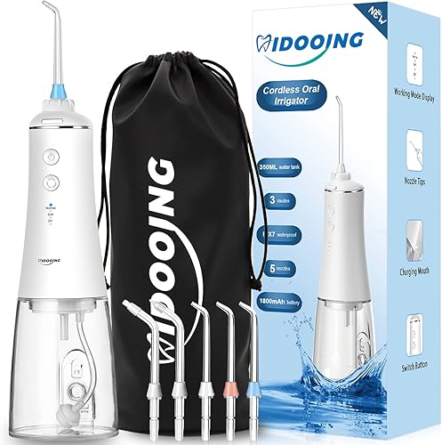 HIDOOING - Hilo dental inalámbrico para limpieza de dientes irrigador oral dental recargable de 118fl oz con modo de bricolaje 5 consejos para el