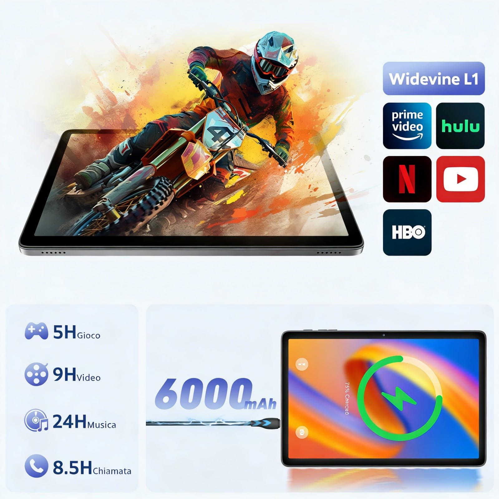 Tablet 10 Pollici, Tablet Android 15 con Custodia, Mouse & Tastiera, Octa-Core, 24GB RAM+128GB ROM+1TB Espandibile, Display IPS HD 1280*800, WiFi 5G, Doppia Fotocamera, 6000mAh, Widevine L1 (K80G)