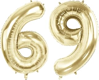 Number 69 Balloons for 69th Birthday Party Decorations, 40" Champagne Gold Foil Helium Balloons, 40 Inch 0-100 Anniversary Supplies for Women Men and Mother Dad
